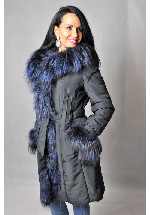 Dámsky textilný kabát s kožušinou Ankara blu